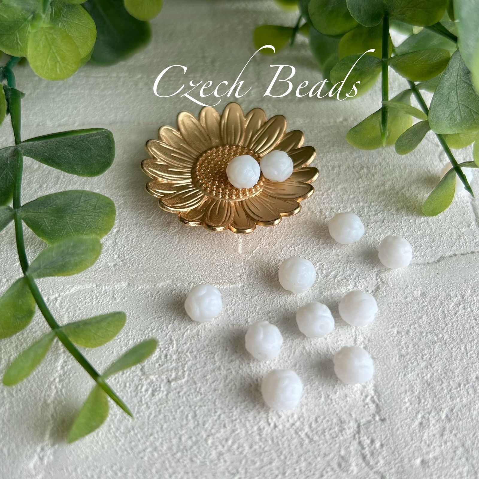 12コ》ラウンドローズ 7㎜ ホワイト チェコビーズ - Enjoy Beads Life