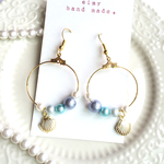 夏色コットン風パール×シェルのフープピアス♡送料込み