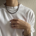 ーシルバーパールlongボールチェーンネックレスー　サージカルステンレス　ボールチェーン　ボールチェーンネックレス　パールネックレス　パール　バロックパール　チェーンブレスレット