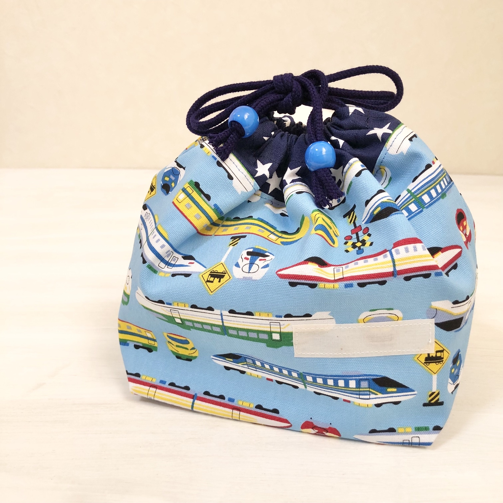 巾着袋(お弁当袋)ブルー【新幹線柄】☆19×27cmマチ12cm☆KO.1819 電車
