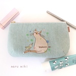 シャム猫さんとことり　イラスト刺繍ポーチ　