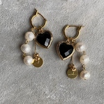 ハート(♡)パールピアス❖black