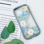 紫陽花のiFace風押し花スマホケース、iPhone全機種対応、手帳型、iPhone15、iPhone15Pro、iPhone15plus、iPhone14、iPhone13、iPhone14Pro