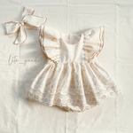 飾りりぼんが取り外せる エンブロイダリー生地のフリルロンパース  りぼんクリップ  ワンピース  Baby　70/80/90 出産祝い  