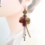 大人カラフルなロングエスニックフェザーピアスorイヤリング