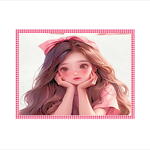 大きなステッカー＊頬杖をつく女の子＊正方形カットシール＊6枚＊オリジナル