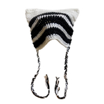 猫耳ニット帽 白×黒ボーダー