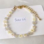 黄色とグレーと白のお花ブレスレット