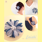 デニムとオーガンジーフラワーのヘアクリップ