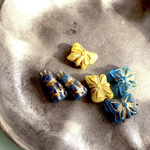 【3ペア6コセット】JIRI＊IVANA#czech beads#チェコビーズ　butterfly 15✖️12㍉yellow blue /bronze Easter bunny17✖️8㍉gray