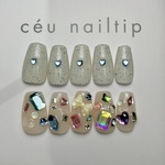 【送料無料】アシメネイル　ハート　韓国　ストーン　カラフル　キラキラ