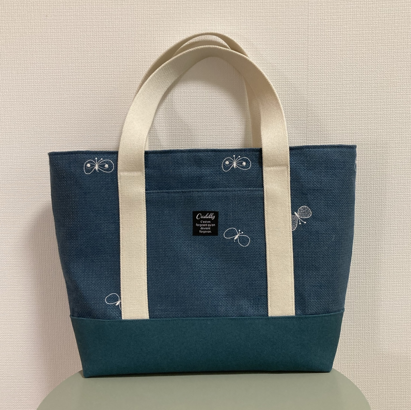 ミナペルホネン ハンドメイド バッグタンバリン ネイビー bonheur dear