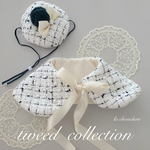 monotone tweed（パール＊ホワイト） ベレー帽&tippet ♡送料無料♡プレゼント♡ティペット♡ケープ♡つけ襟♡トリミング♡誕生日♡犬猫リボン♡犬猫アクセサリー♡バースデー♡撮影用小物
