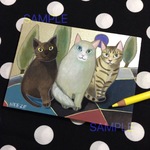 原画◉3匹の猫（黒猫、ペルシャ、キジトラ）のイラスト◉風景画