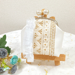 【New✨ swan🦢🤍がま口ポーチ、インド刺繍リボン】