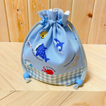 🦈単品🦈受注作製✳︎再販①コップ袋　巾着　給食袋　＊小さめ＊くすみカラー🩵 お魚　ジンベイザメ　海の仲間達　水族館　