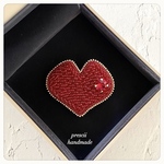 Heart (wave・red) ハート　ビーズ刺繍ブローチ