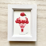 🍓透明水彩画「いちごパフェ」 イラスト　ミニ額  フルーツ イチゴ　苺　春　スイーツ　カフェ　入園入学　バレンタイン　母の日　プチギフト 