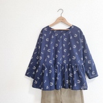 LADY'S★花刺繍のペプラムトップス/ネイビー