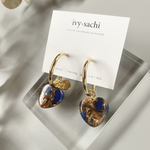 ピアス チタンピアス フープピアス 金属アレルギー対応 ハート ラピスラズリ コバルトブルー 結婚式 フォーマル お出かけ デート 春