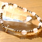✝️ローズクオーツ & クロス✝️ロザリオブレスレット