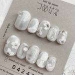 【サイズオーダー品】ネイルチップ：ニュアンス　テラコッタフラワーデザイン