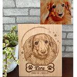 【オーダー専用】【送料無料】木製　愛犬ダックス（ペット全般）の似顔絵　＊花枠＊ウッドバーニング
