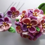 再販* グラデーション紫 紫陽花の2wayクリップピン髪飾り＆Uピンセット（つまみ細工）