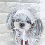 パールとフリルのヘアバンド&チョーカー（100日、ハーフバースデー、誕生日、ひな祭り、犬、猫、ベビークラウン）