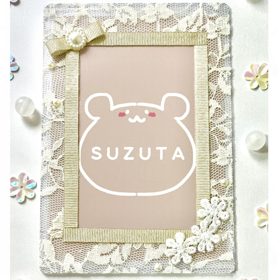 オーダー見本品トレカケース 2枚でハート♡ 2枚セット】繋げてハート レースとパールのペア硬質カードケース