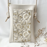 【受注制作】【再販】インド刺繍リボン　合皮　フェイクレザー　スマホショルダーバッグ　スマホポシェット