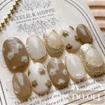 𝙣𝙤.𝟬𝟭𝟰 🫖カフェオレ小花アクセサリーネイル ウェディング フラワーネイル アクセサリー ミラーネイル 淡色 大人可愛い ニュアンス 成人式 結婚式 卒業式 前撮り