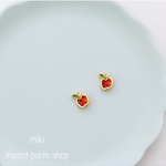 【4pcs】りんご　アップル　ストーン　チャーム　メタル　パーツ　ゴールド