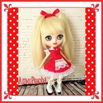 AmuPuchi■16ドールのoutfit■赤×白のフリルたっぷりドレス