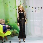 オーダーmsdr-2-034 黒ロング丈 タイトスカートとハイネックバルーンスリーブ 長袖tトップス（momoko/ジェニーなど1/6人形用）