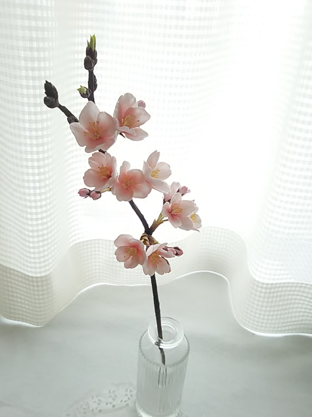 桜のクレイフラワー 約53cm インテリア用 受注制作》❁クレイフラワーの桜1本・インテリアフラワー・一輪挿しに