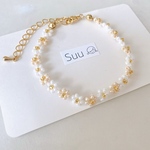 No.6ミルクティーカラーのお花のブレスレット