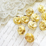 ■希少■5個入■18mm■ビンテージボタン (ゴールド薔薇　立体)　［0356］日本製