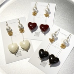 【Valentine】【各色1点】🤍ホワイトチョコハート×上質染色コットンパールピアス
