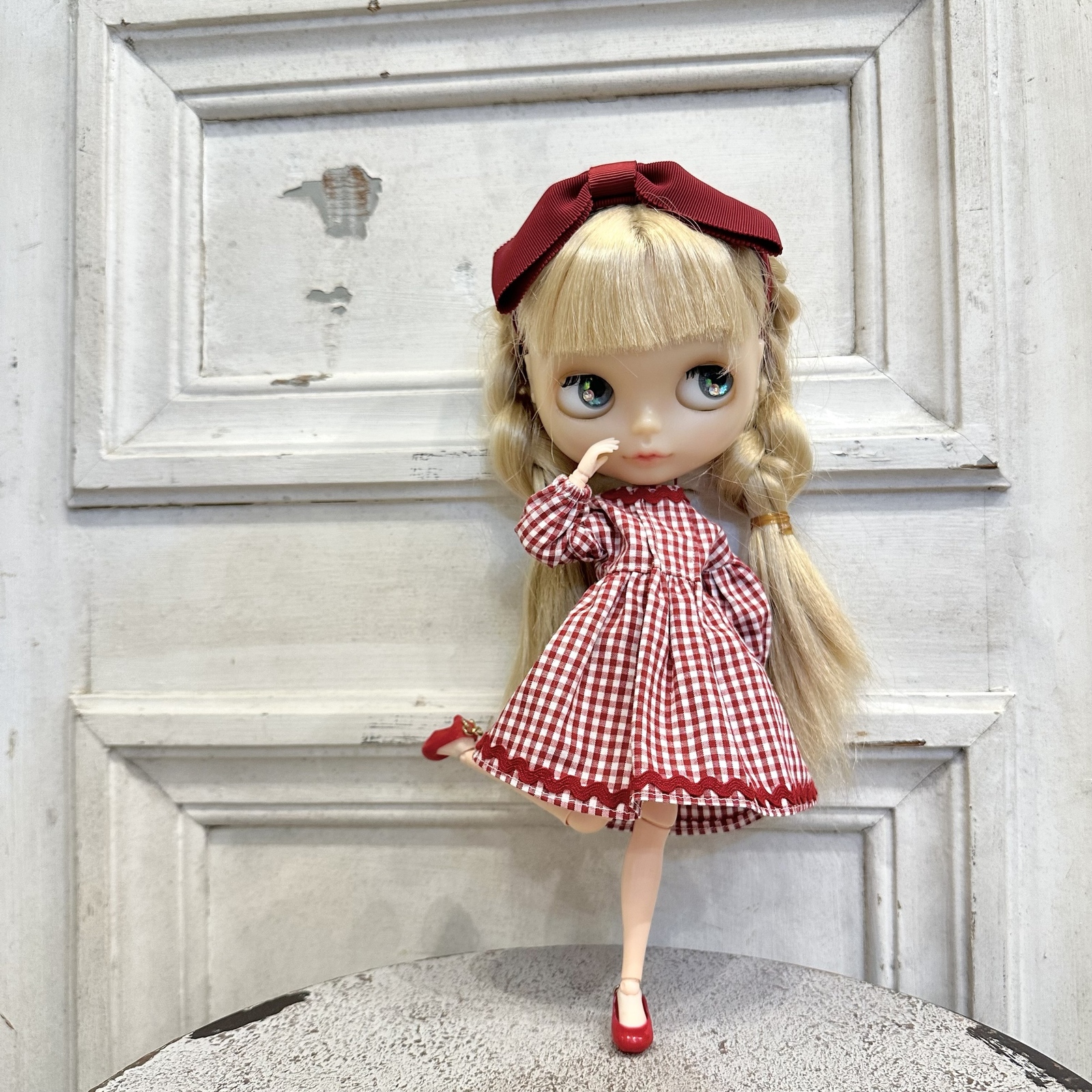 19【金リボン 赤シューズ 黒レース】リカちゃん ジェニー ブライス 靴 1/6ドールサイズの赤いリボンの靴 #ブライス #リカちゃん