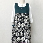 大きいサイズ★ゆったりエプロン《LL~3Lサイズ》綿麻キャンバス生地白いお花
