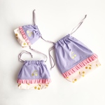 【新作】入園入学単品　さくらんぼ　ピンクXパープルXフリル　(レッスンバッグ／シューズケース／お着替え袋／弁当袋／コップ袋)巾着／入学セット／入園セット／保育園／幼稚園／小学校
