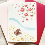 🌸透明水彩画　2枚セット 「豆柴の春のお散歩」 イラストミニカード 入園入学　入学式　桜　さくら　菜の花　柴犬　犬　春　バースデーカード　バレンタイン　お花見　母の日