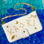 星空 白ver 全機種対応オーダー制作スマホケース レジン 手帳型  星座 名前入れ チェーン付き
