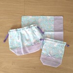 お弁当袋３点セット/ しゃぼん玉とユニコーン♡ピンク×パープル
