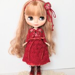 セット/りか☆ブライス服*レース編み・深紅のドレスセットPart1