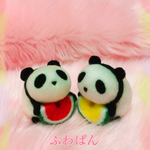 【お得♡2匹セット☆受注製作】スイカもぐもぐふわぱん♡赤スイカ&黄色スイカ☆羊毛フェルトのふわふわパンダとすいか☆