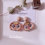 つるん☆ベージュカボションとインド刺繍タッセルピアス/イヤリング(丸型ベージュ)