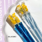 ミモザ【賑わいの宴】ハーバリウムお箸／イエロー／アカシア／ボタニカル／花／ドライフラワー／花びら／ブルー／クリア／箸／ギフト／プレゼント／マイお箸