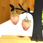 サーモンピンクの可愛い苺ピアス／イヤリング